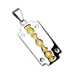 Pendants: RAZOR 2 Tone Gold Centered Blade 316L Stainless Steel Pendant