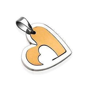 Pendants: Two Tone Double Heart Pendant 316L Surgical Steel