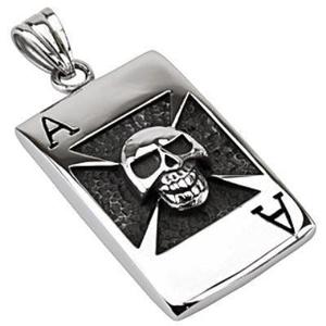 Pendants: 316L Stainless Steel Skull Ace Over Ingraved Celtic Cross Pendant