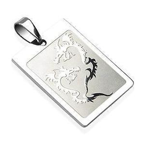 Double Dragon Engraved Pendant 316L Surgical Steel