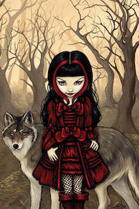 Greeting Card Red Riding Hood and Wolf