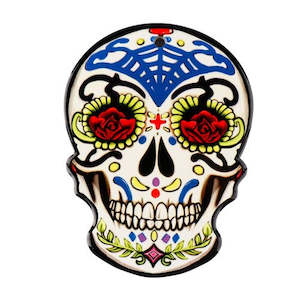 Ceramic Day of the Dead Skull - Blue Design