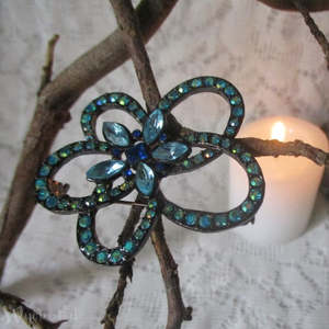 Blue Flower Faux Gem Brooch - Preloved