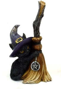 Familiars: Black Cat and Witches Broom - Purple Faded Hat