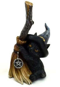 Black Cat with Witches Broom - Black Hat