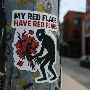 Eco Friendly Outdoor Accessories: Hiking Vinyl Sticker - Red Flags Cryptid Decal for Outdoor Gear & Trail Packs