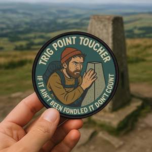 Obsessive Summit Stroking Club Patch – Trig Point Toucher Badge for Hikers & Hill Goblins