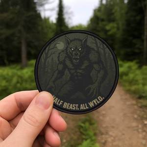 Usa Hiking Patches: Dogman Cryptid Iron-On Patch – 3” Tactical Morale Badge for Backpacks, Jackets & Gear
