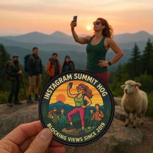 Usa Hiking Patches: Instagram Summit Hog Patch – Funny Hiking Badge for Influencers & Trail Hams (Iron-On)