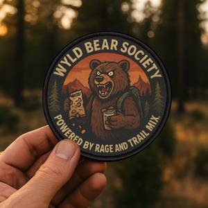 Funny Hiking Patch - Bear Society Iron-On Badge for Backpacks & Gear