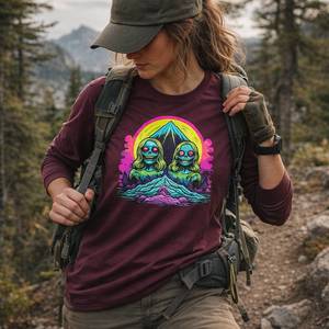 Eco Friendly Hoodies Long Sleeves: Zombie Graphic Hiking Tee - Zombie Long Sleeve Shirt for Hiking & Streetwear