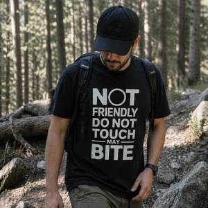 Eco Friendly Outdoor Gear: Not Friendly Hiking Tee - Minimalist Organic Cotton Graphic T Shirt