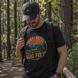 Bigfoot Hiking Tee - Funny Outdoor Graphic T Shirt in Organic Cotton