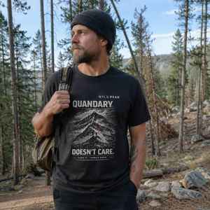New Arrivals Outdoor Streetwear: Quandary Doesn’t Care T Shirt - Colorado 14ers Hiking Tee