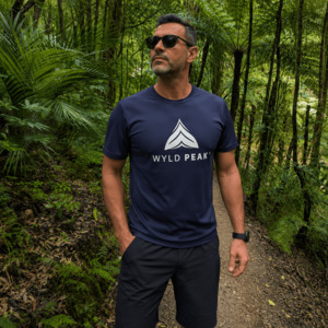 Gorpcore Clothing: Wyld Peak Moisture-Wicking Logo Tee - White Print