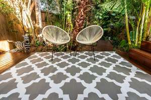 2 Person Tent: Outdoor Rug - Morocco Grey And White