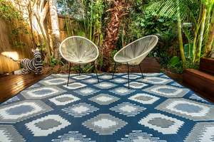 Swags: Outdoor Rug - Positano Blue White And Grey
