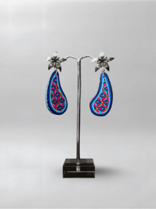 Flower Blue Pink Curved Earrings