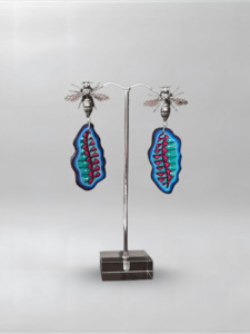 Honeybee Teal Red Abstract Earrings