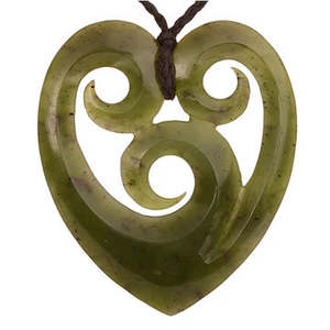 Pounamu Carvings: Pounamu Triple Heart Koru Pendant