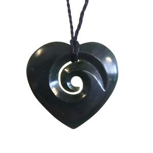 Pounamu Carvings: Pounamu Closed Koru Heart Pendant