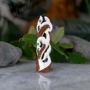 XL Bone Stained Double Manaia Pendant