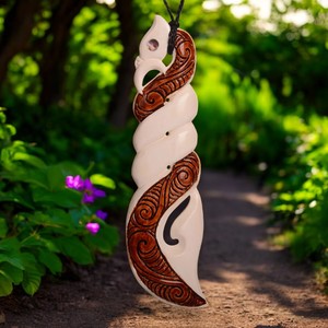 Bone Carvings: XL Bone Manaia with Stain Pendant