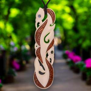 Bone Carvings: Bone Double Stained XL Manaia Pendant