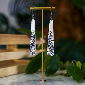 Bone Carvings: Engraved Koru Drop Earrings