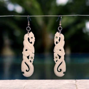 Bone Earrings: Double Manaia Bone Earrings with Hook