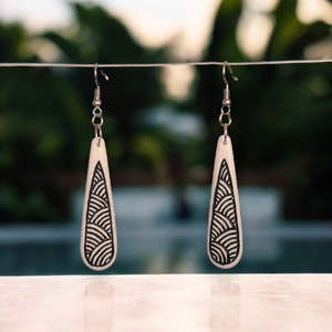 Bone Drop Earrings with Black Patterned Stain