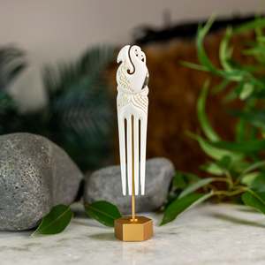 Bone Heru Comb: L Bone Hook with Pāua Heru