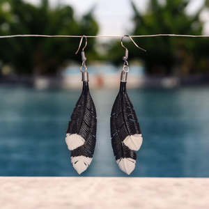 Bone Earrings: Black Huia Feather Earrings