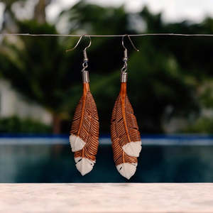 Bone Earrings: Brown Huia Feather Earrings