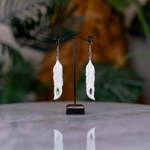 Bone Feather with Pāua Earrings