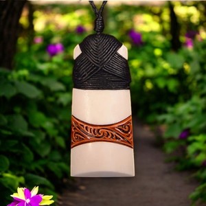 Bone Carvings: Bone Stained Toki Pendant - Medium