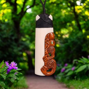 Bone Carvings: Bone Toki Pendant with Half Tiki Pendant