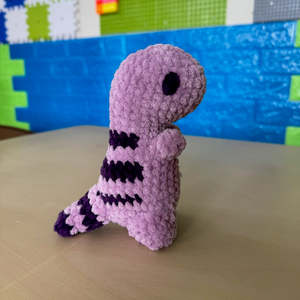 Crochet Dino Plushie pink/purple stripes