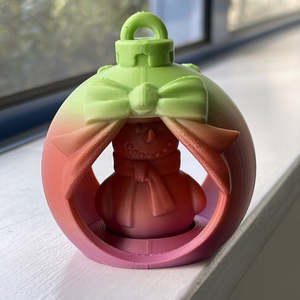 3D Printed Xmas Bauble Spinner Snowman Orange/Green