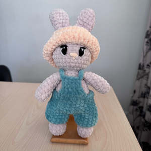 Hand Crocheted Bunny Green Overalls