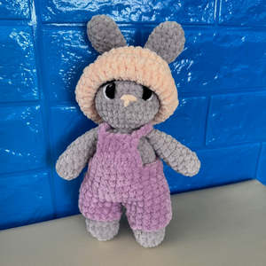 Hand Crocheted Bunny Purple Overalls