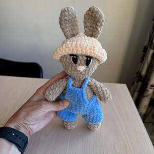 Crochet Plushies And Stuffed Animals: Hand Crocheted Bunny Blue Overalls
