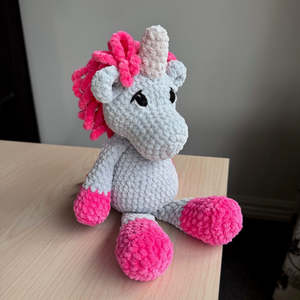 Crochet Plushies And Stuffed Animals: Hand Crocheted Unicorn Plushie Pink