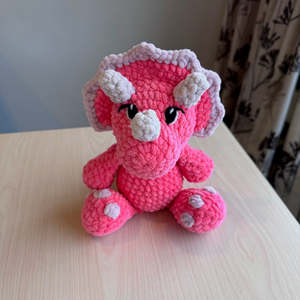 Hand Crocheted Triceratops Plushie Pink