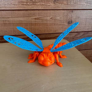 3D Printed dragonfly Orange/blue wings