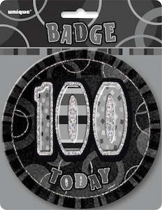 Birthday Decoration: Glitz Black & Silver Birthday Badge - 100