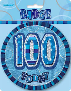 Birthday Decoration: Glitz Blue Birthday Badge - 100