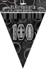 Birthday Decoration: Glitz Black & Silver Birthday Flag Banner - 100
