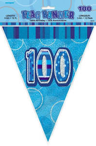 Birthday Decoration: Glitz Blue Birthday Flag Banner - 100