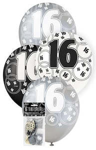 16th Birthday Gift Collection: Glitz Black Latex Balloons - 16